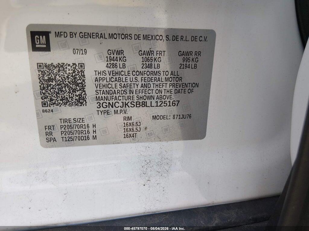 3GNCJKSB8LL125167 2020 CHEVROLET TRAX photo no. 9
