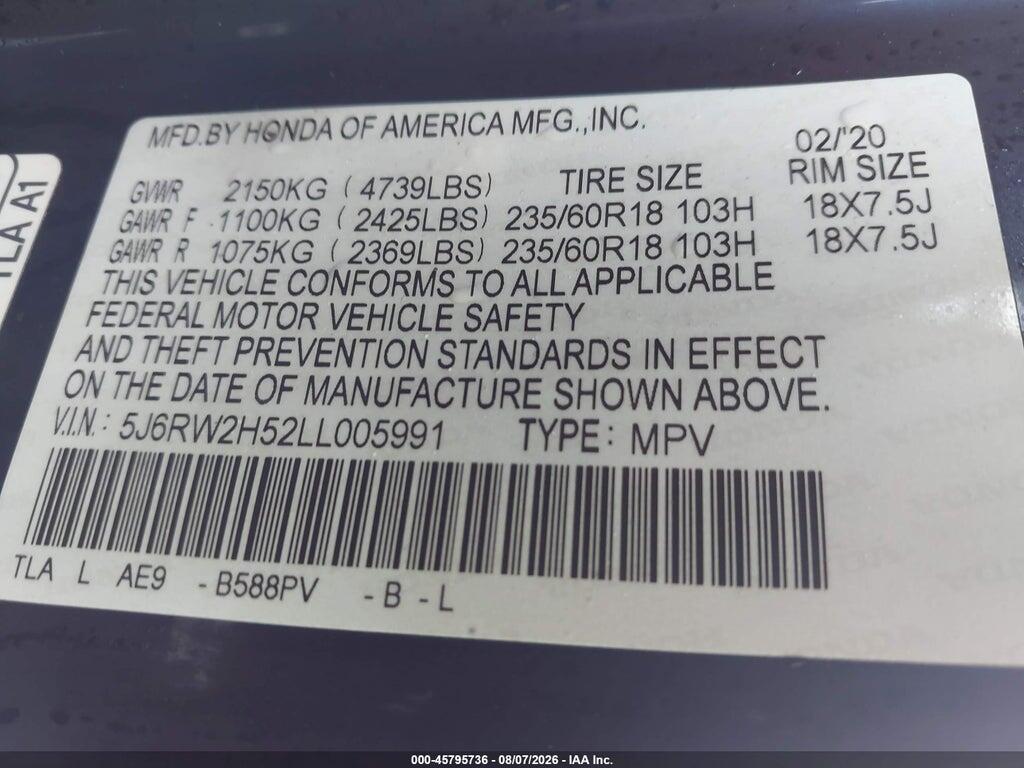 5J6RW2H52LL005991 2020 HONDA CR-V photo no. 9