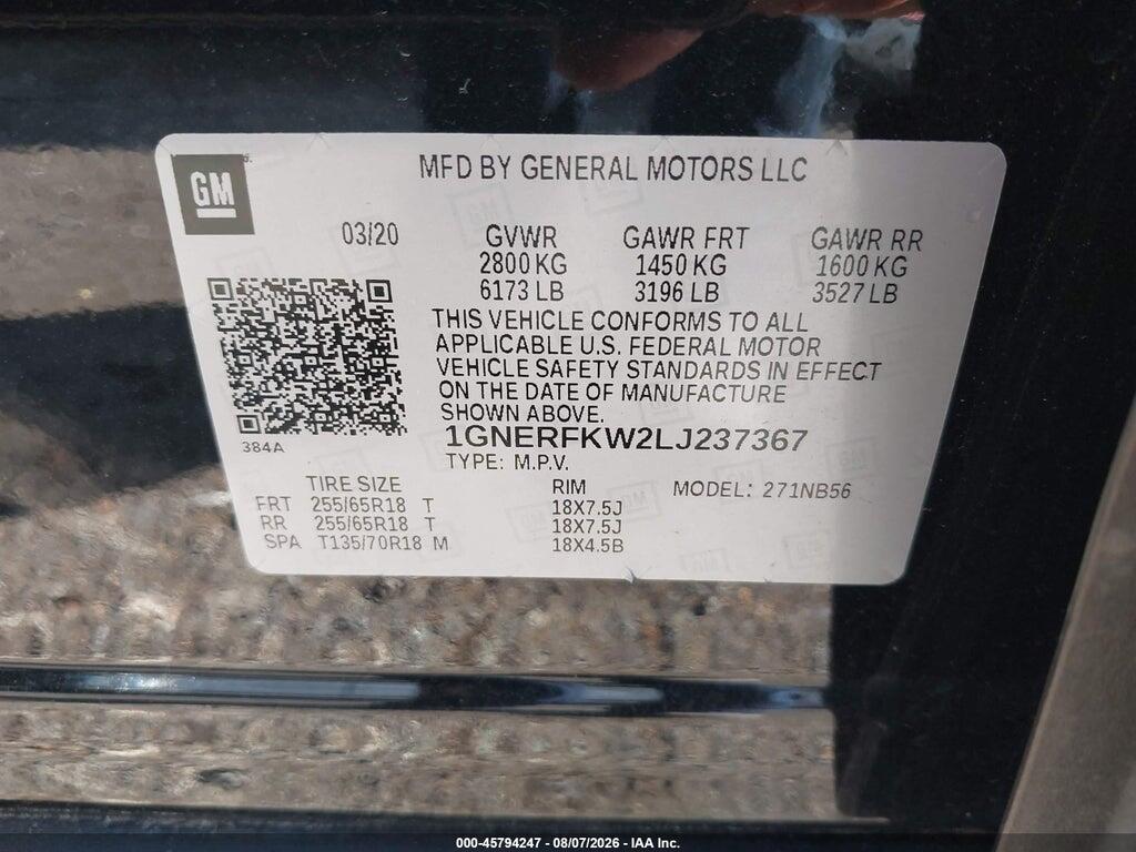 1GNERFKW2LJ237367 2020 CHEVROLET TRAVERSE photo no. 9