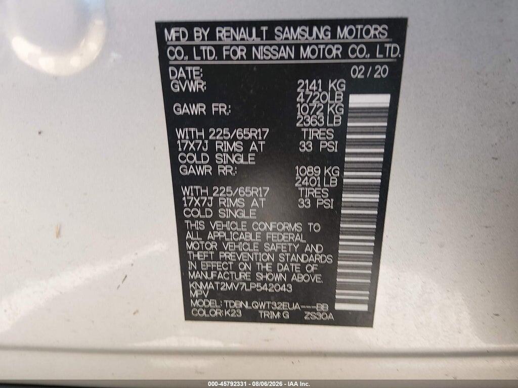 KNMAT2MV7LP542043 2020 NISSAN ROGUE photo no. 9