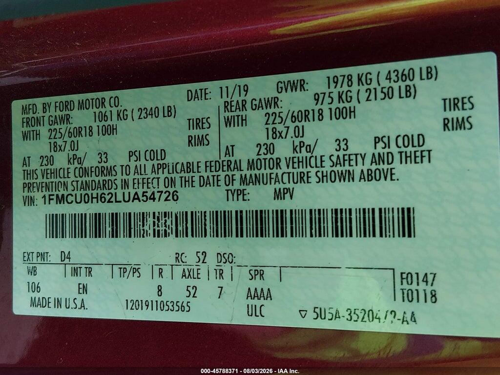 1FMCU0H62LUA54726 2020 FORD ESCAPE photo no. 9