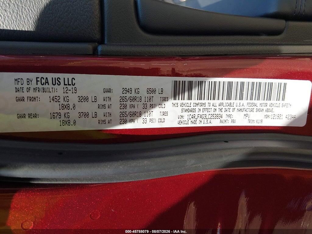1C4RJFAG3LC253934 2020 JEEP GRAND CHEROKEE photo no. 9