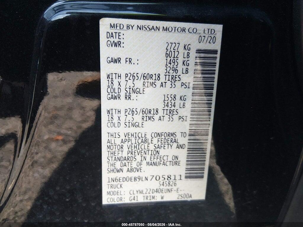 1N6ED0EB9LN705811 2020 NISSAN FRONTIER photo no. 9