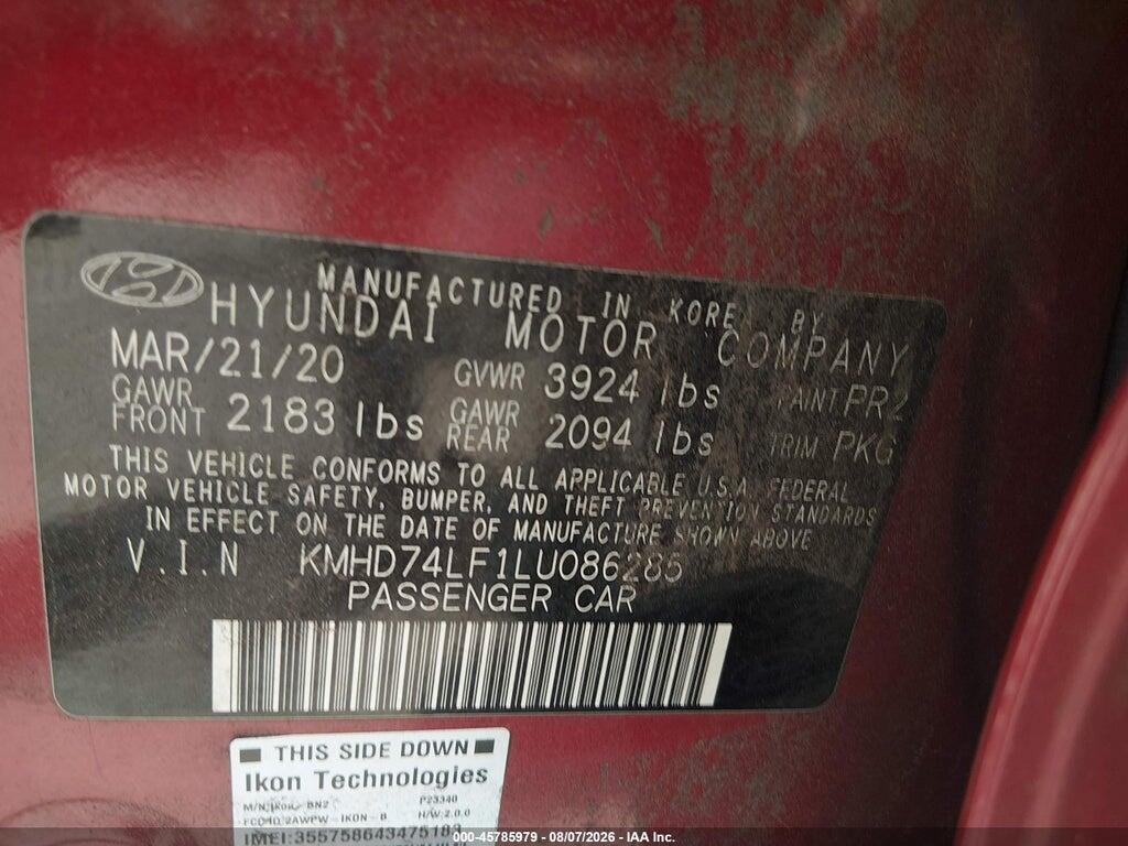 KMHD74LF1LU086285 2020 HYUNDAI ELANTRA photo no. 9