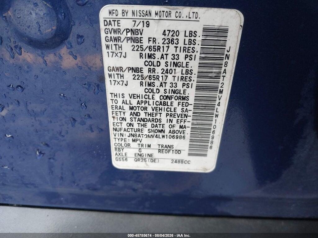 JN8AT2MV4LW106986 2020 NISSAN ROGUE photo no. 9