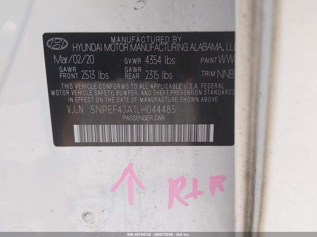 5NPEF4JA1LH044485 2020 HYUNDAI SONATA photo no. 9