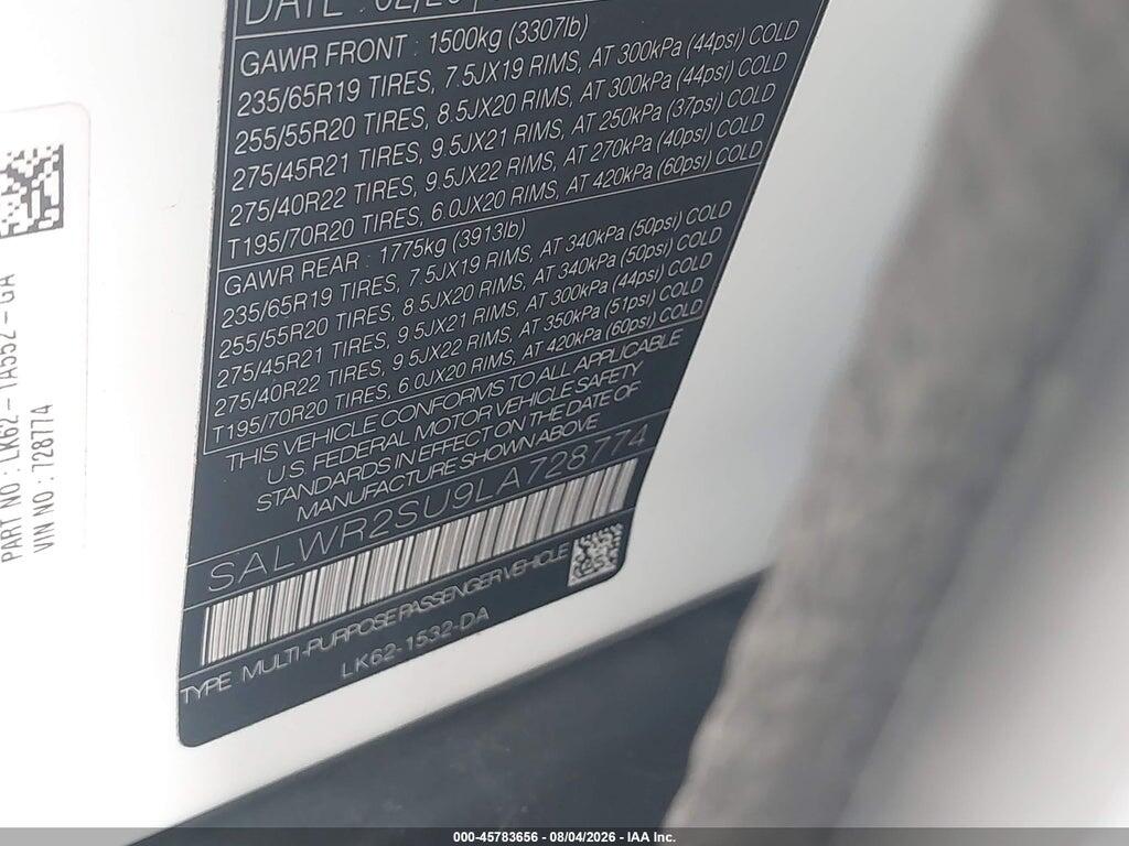 SALWR2SU9LA728774 2020 LAND ROVER RANGE ROVER SPORT photo no. 9