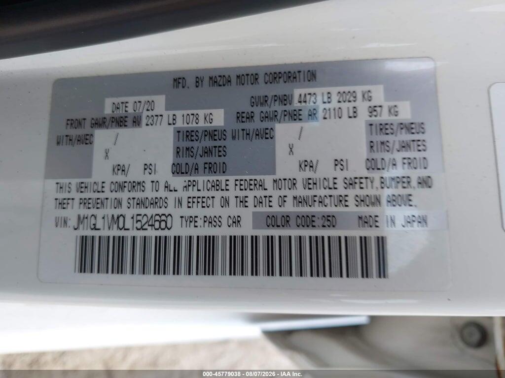 JM1GL1VM0L1524660 2020 MAZDA MAZDA6 photo no. 9