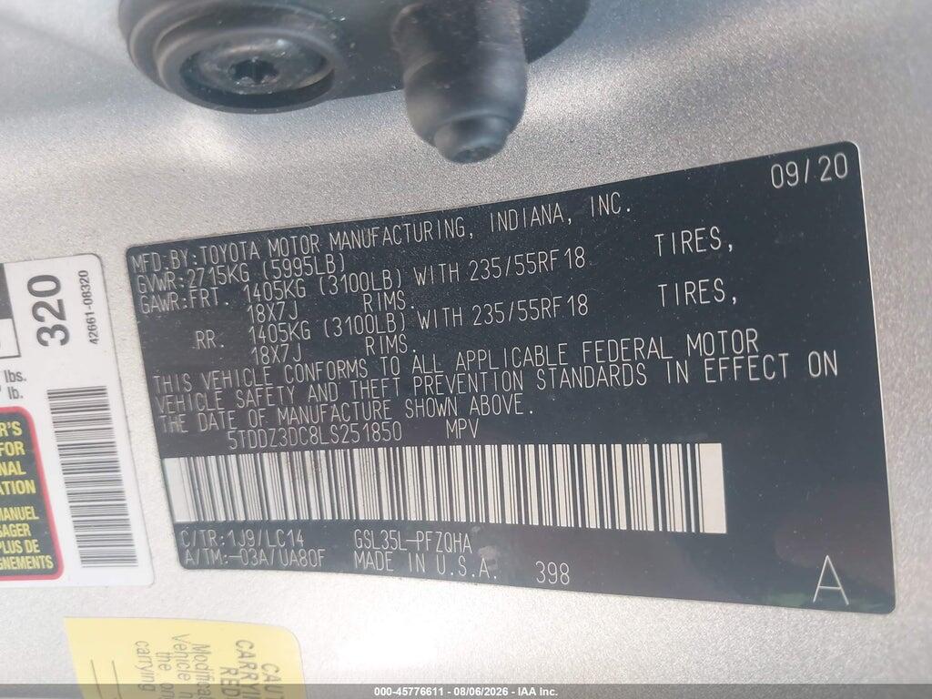 5TDDZ3DC8LS251850 2020 TOYOTA SIENNA photo no. 9