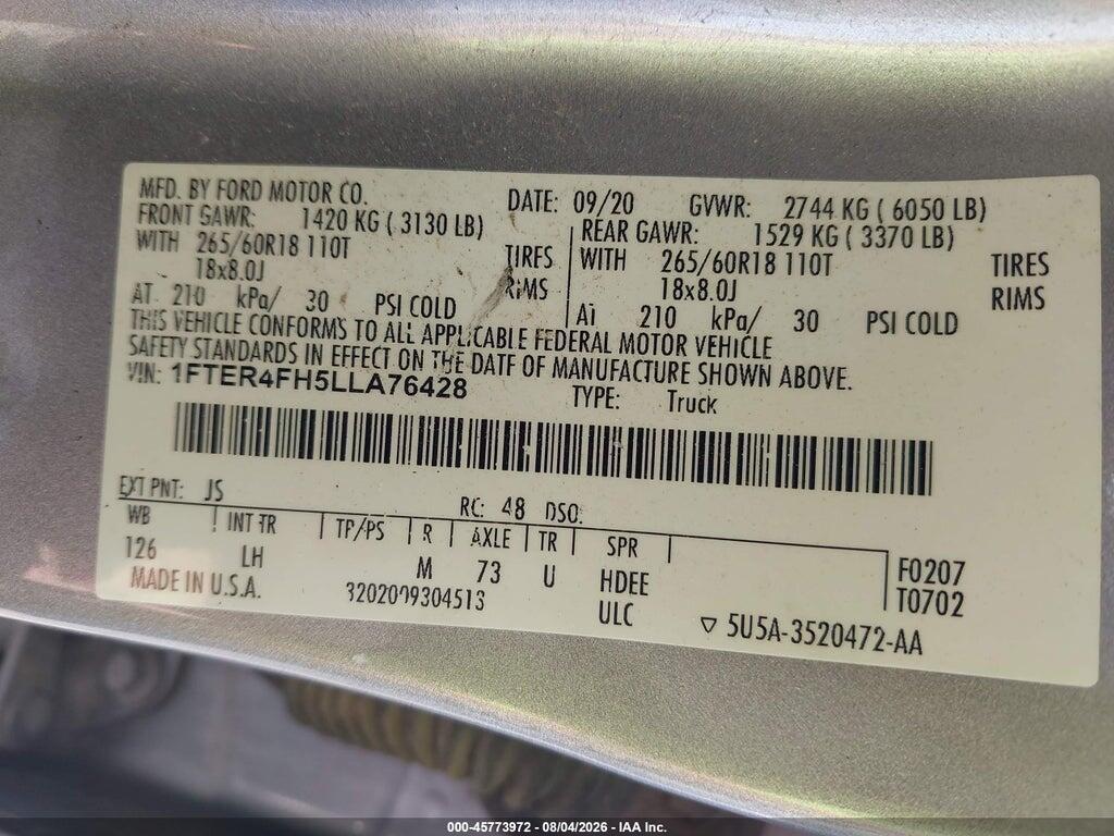 1FTER4FH5LLA76428 2020 FORD RANGER photo no. 9