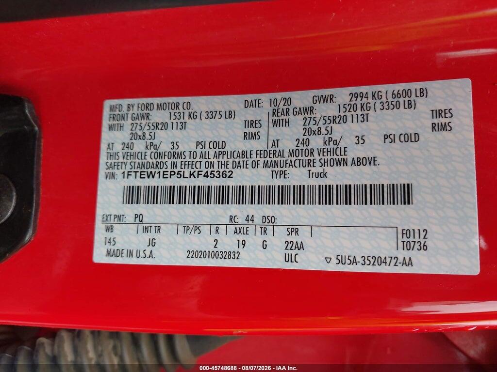 1FTEW1EP5LKF45362 2020 FORD F-150 photo no. 9