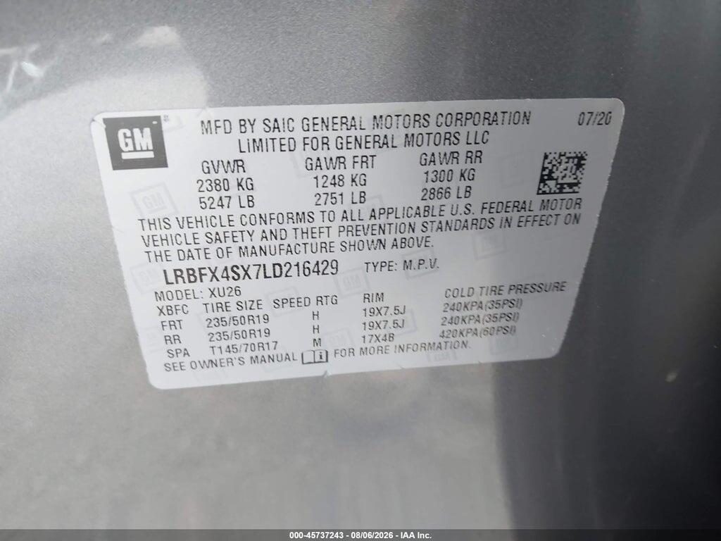 LRBFX4SX7LD216429 2020 BUICK ENVISION photo no. 9