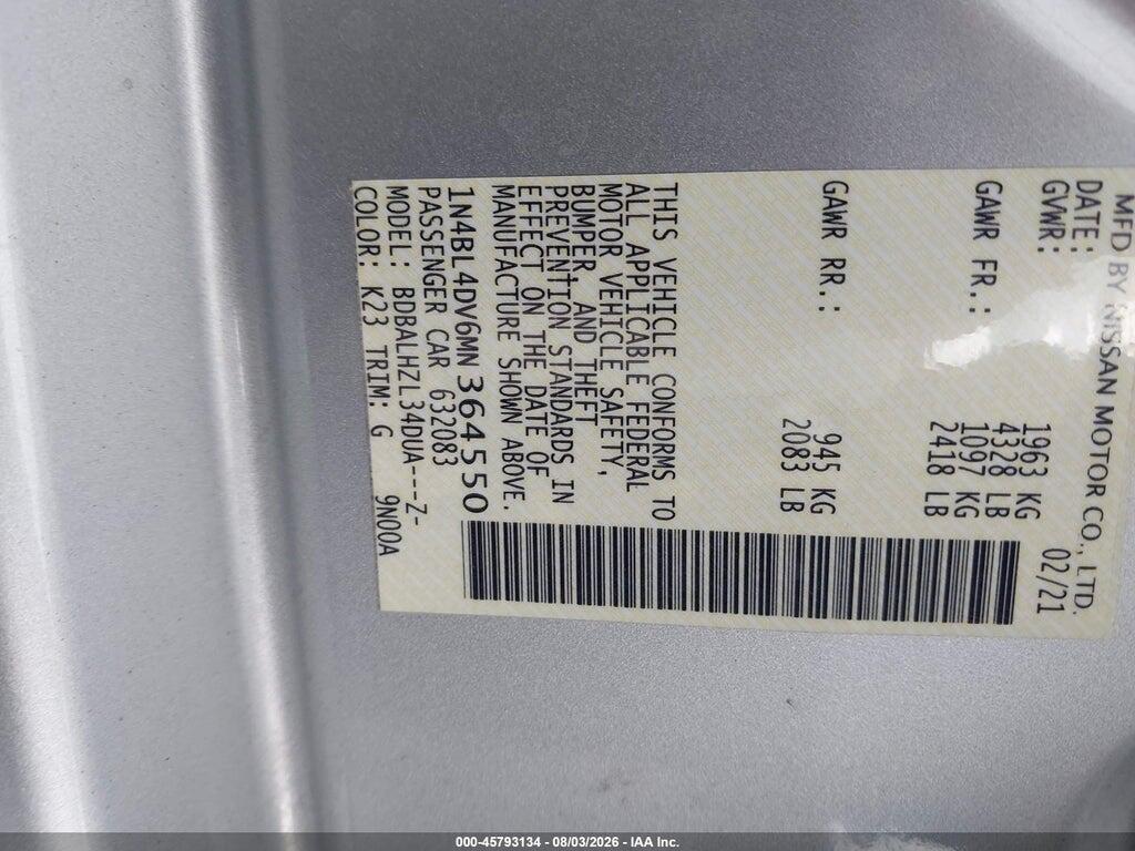 1N4BL4DV6MN364550 2021 NISSAN ALTIMA photo no. 9