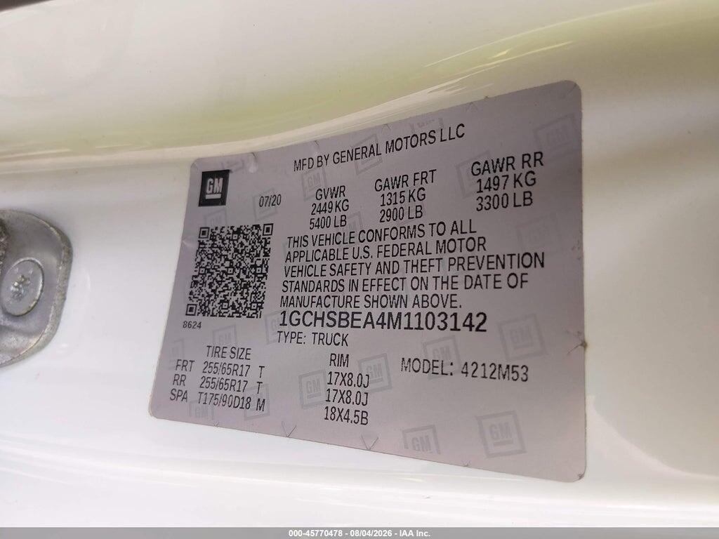 1GCHSBEA4M1103142 2021 CHEVROLET COLORADO photo no. 9
