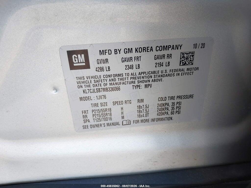 KL7CJLSB7MB336066 2021 CHEVROLET TRAX photo no. 9