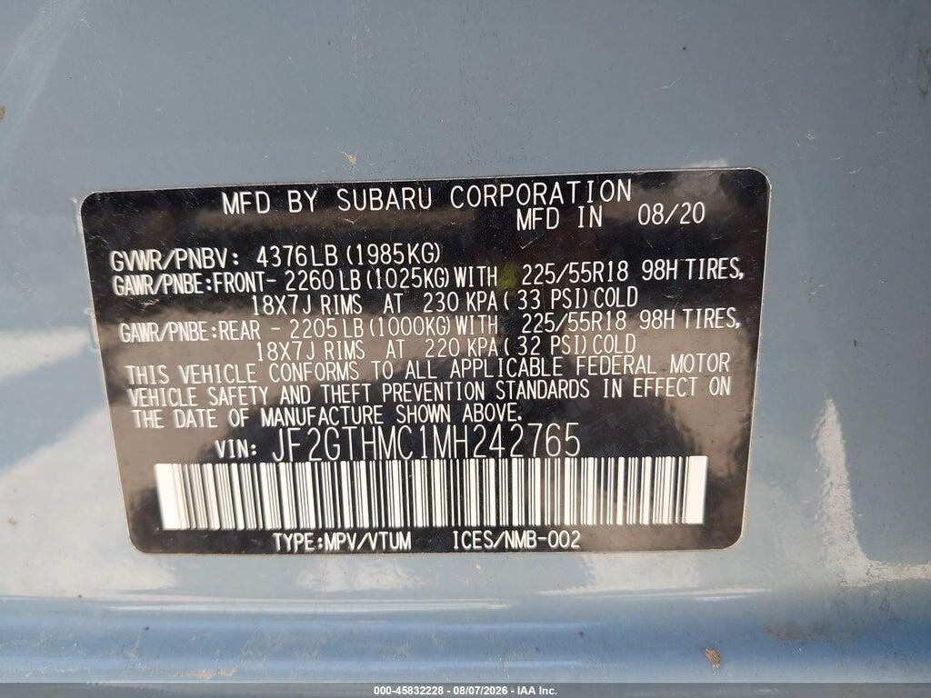 JF2GTHMC1MH242765 2021 SUBARU CROSSTREK photo no. 9