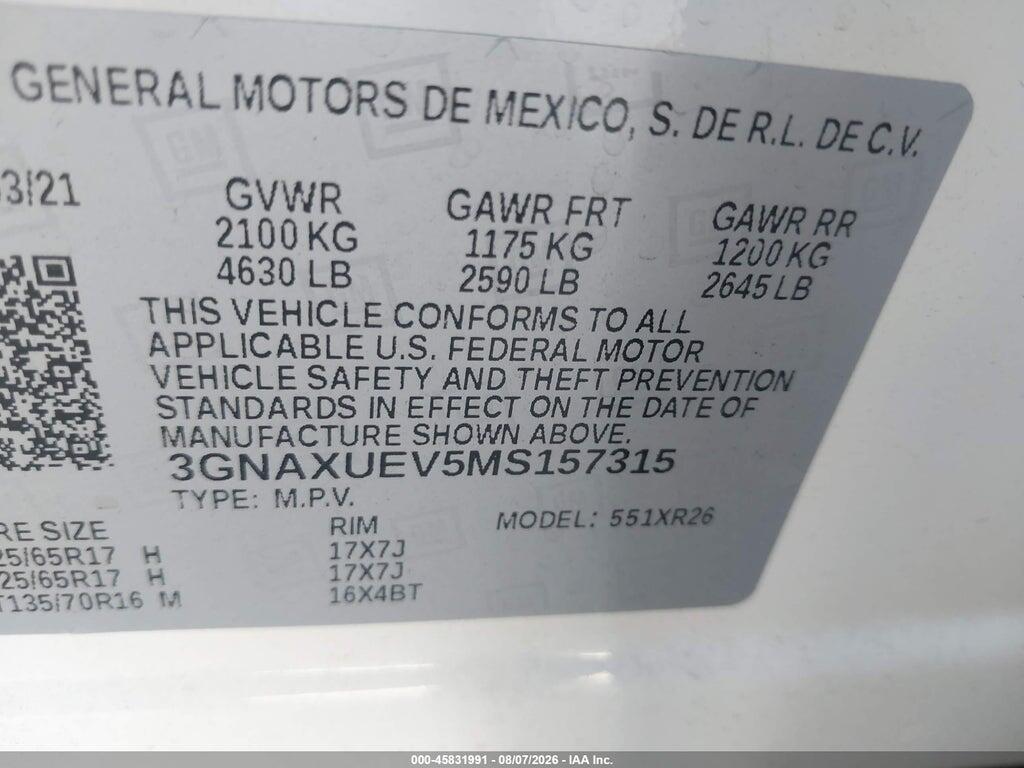 3GNAXUEV5MS157315 2021 CHEVROLET EQUINOX photo no. 9