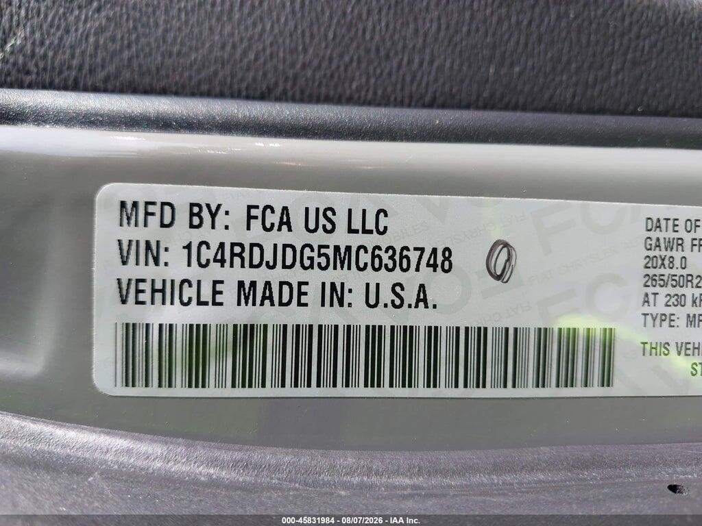 1C4RDJDG5MC636748 2021 DODGE DURANGO photo no. 9