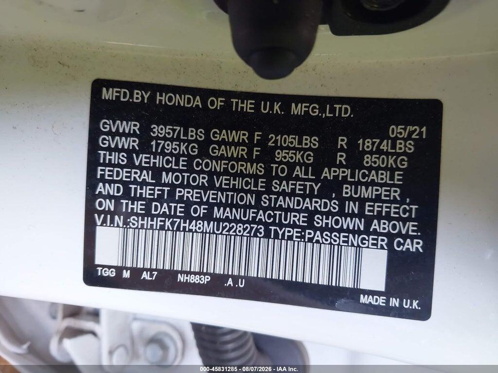 SHHFK7H48MU228273 2021 HONDA CIVIC photo no. 9