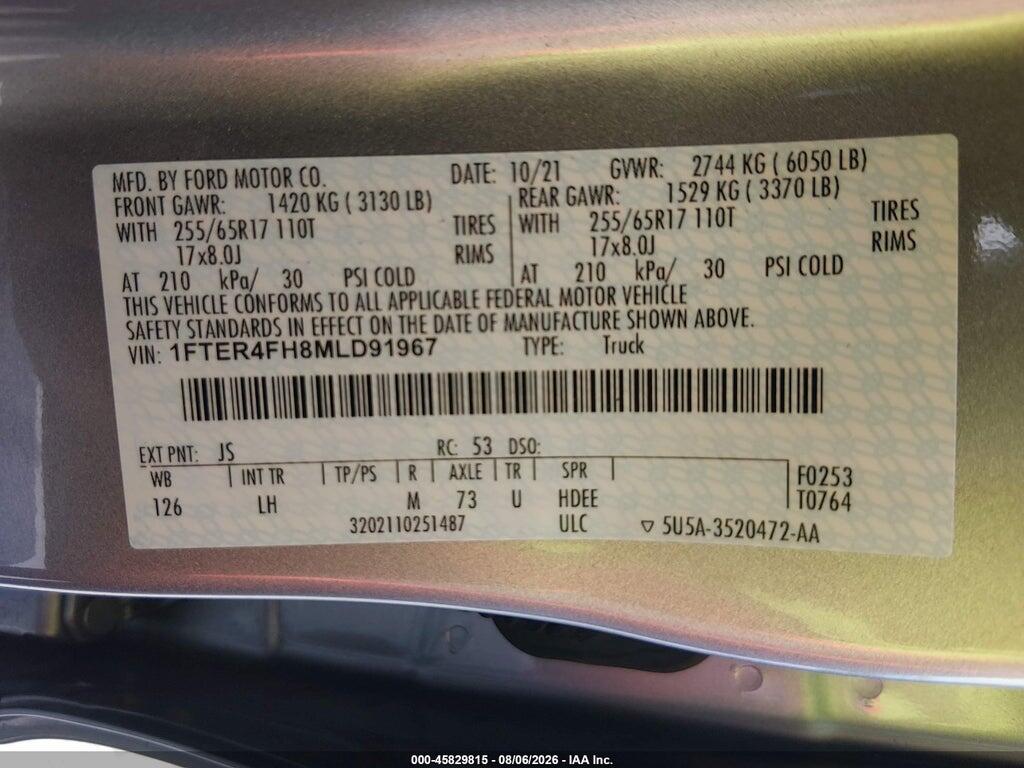 1FTER4FH8MLD91967 2021 FORD RANGER photo no. 9