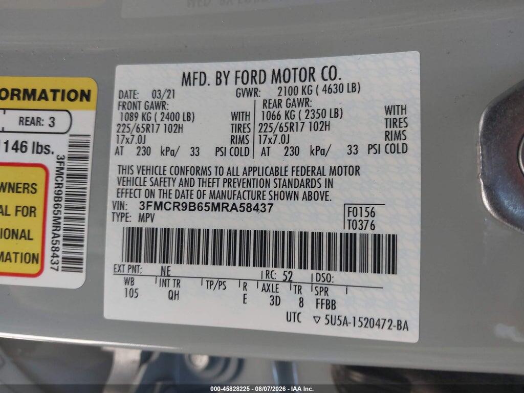 3FMCR9B65MRA58437 2021 FORD BRONCO SPORT photo no. 9
