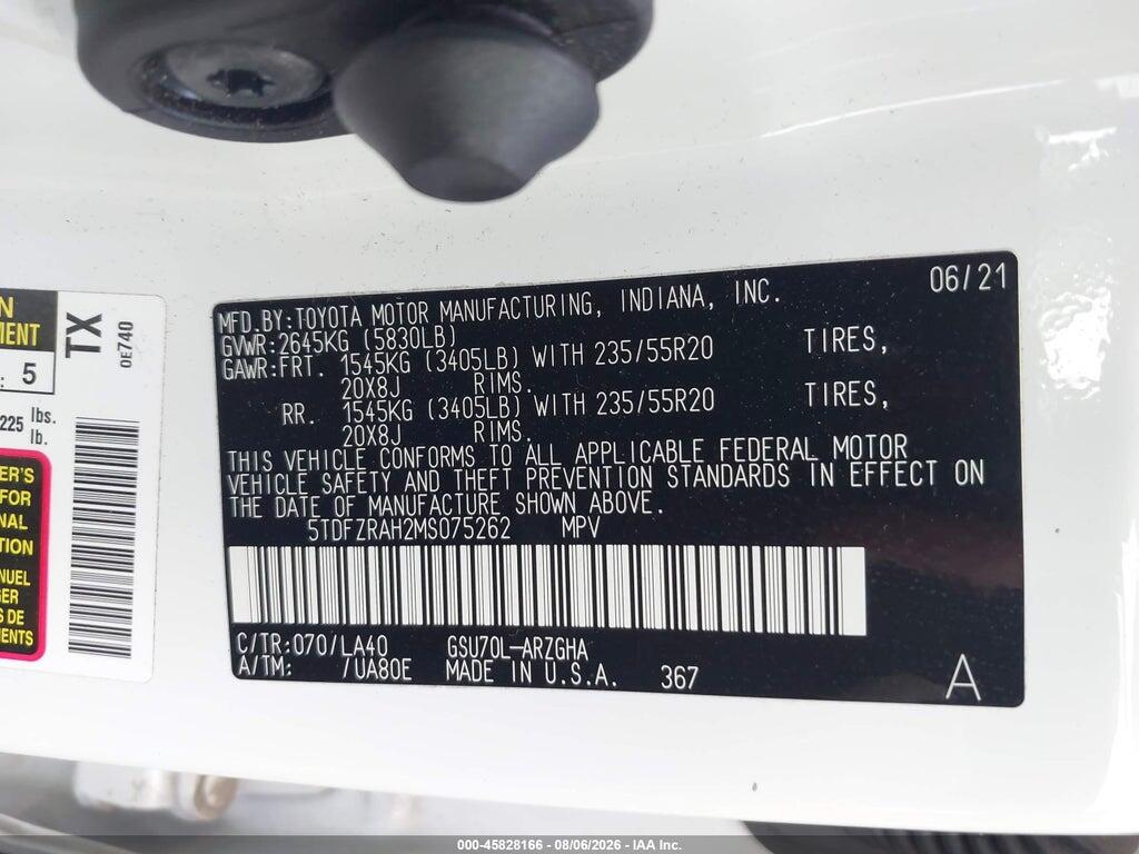 5TDFZRAH2MS075262 2021 TOYOTA HIGHLANDER photo no. 9