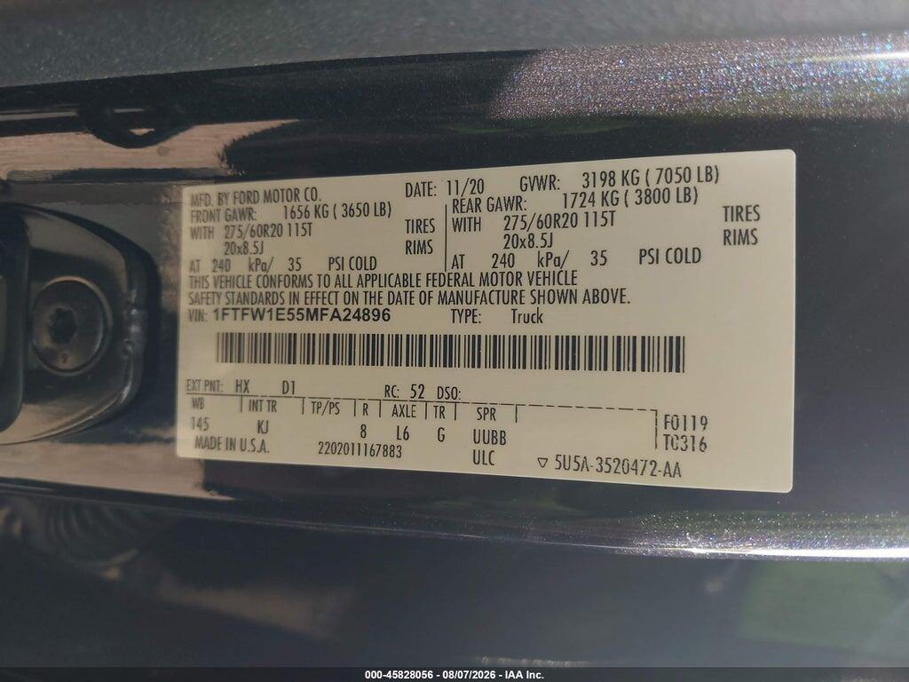1FTFW1E55MFA24896 2021 FORD F-150 photo no. 9