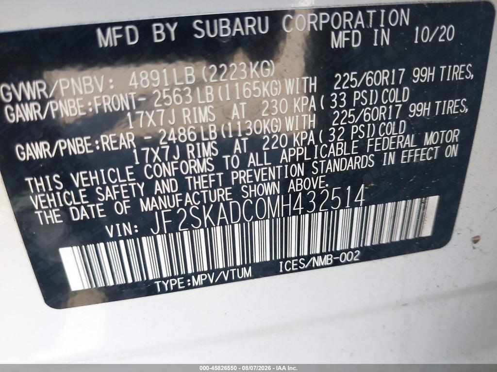 JF2SKADC0MH432514 2021 SUBARU FORESTER photo no. 9