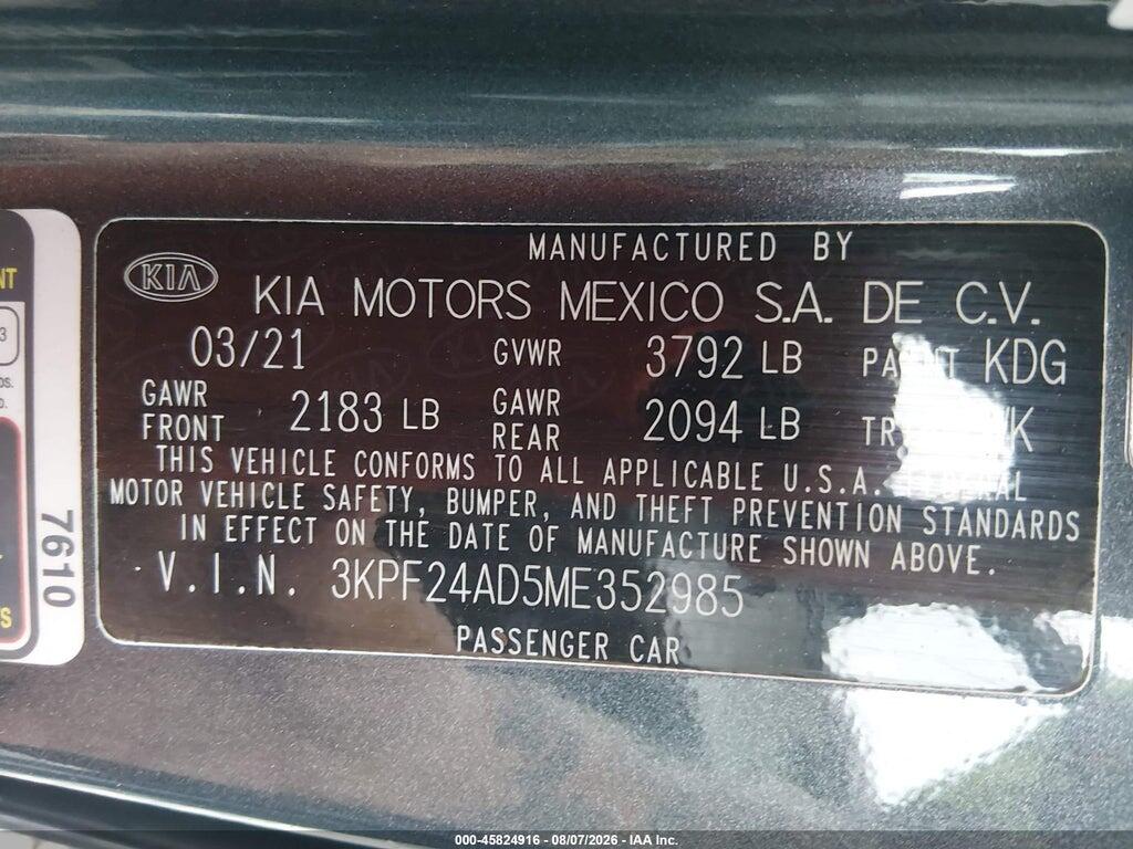 3KPF24AD5ME352985 2021 KIA FORTE photo no. 9