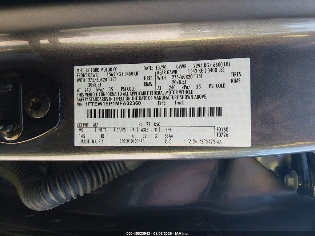 1FTEW1EP1MFA02360 2021 FORD F-150 photo no. 9