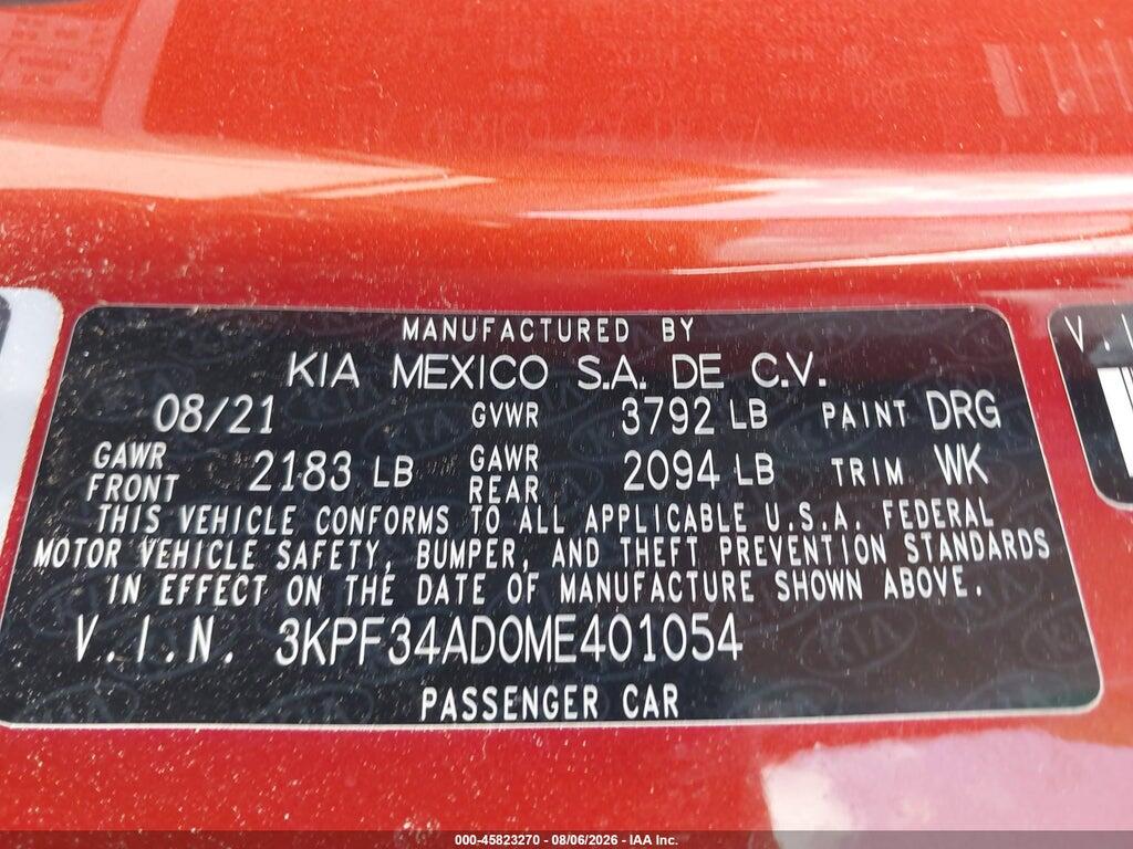 3KPF34AD0ME401054 2021 KIA FORTE photo no. 9