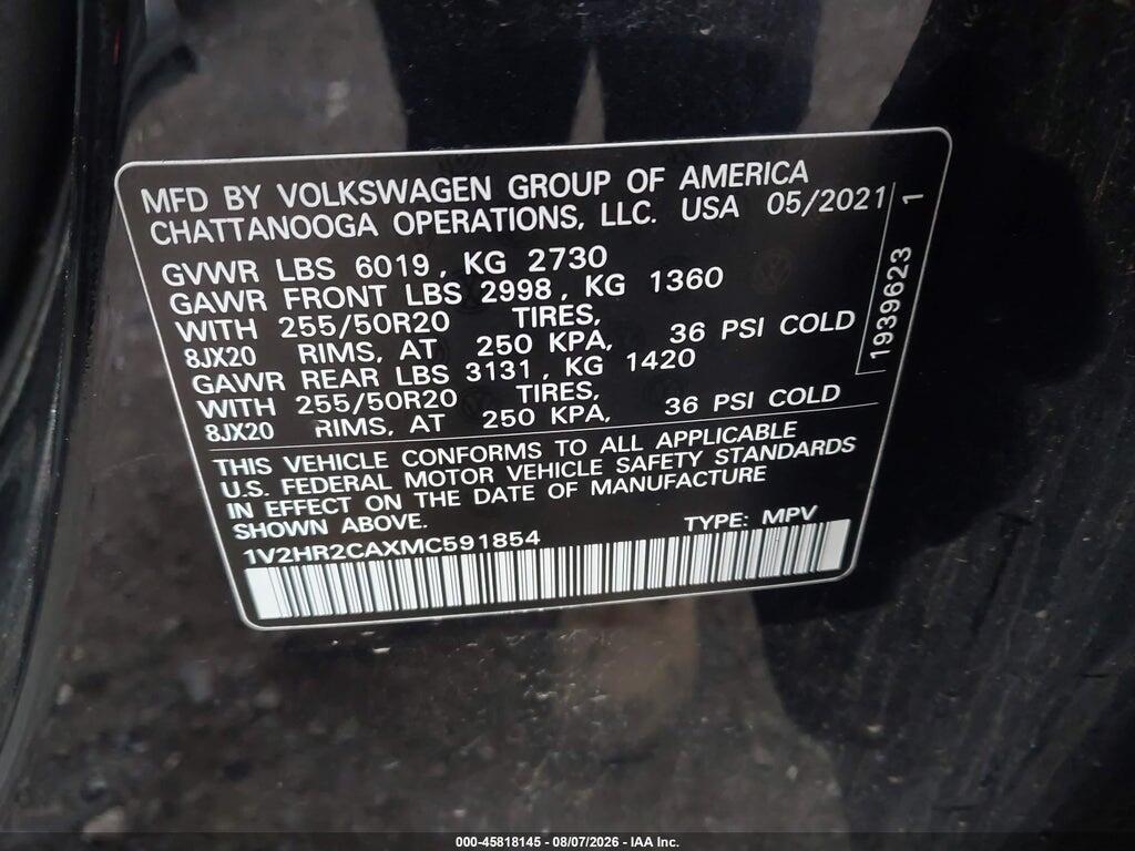 1V2HR2CAXMC591854 2021 VOLKSWAGEN ATLAS photo no. 9