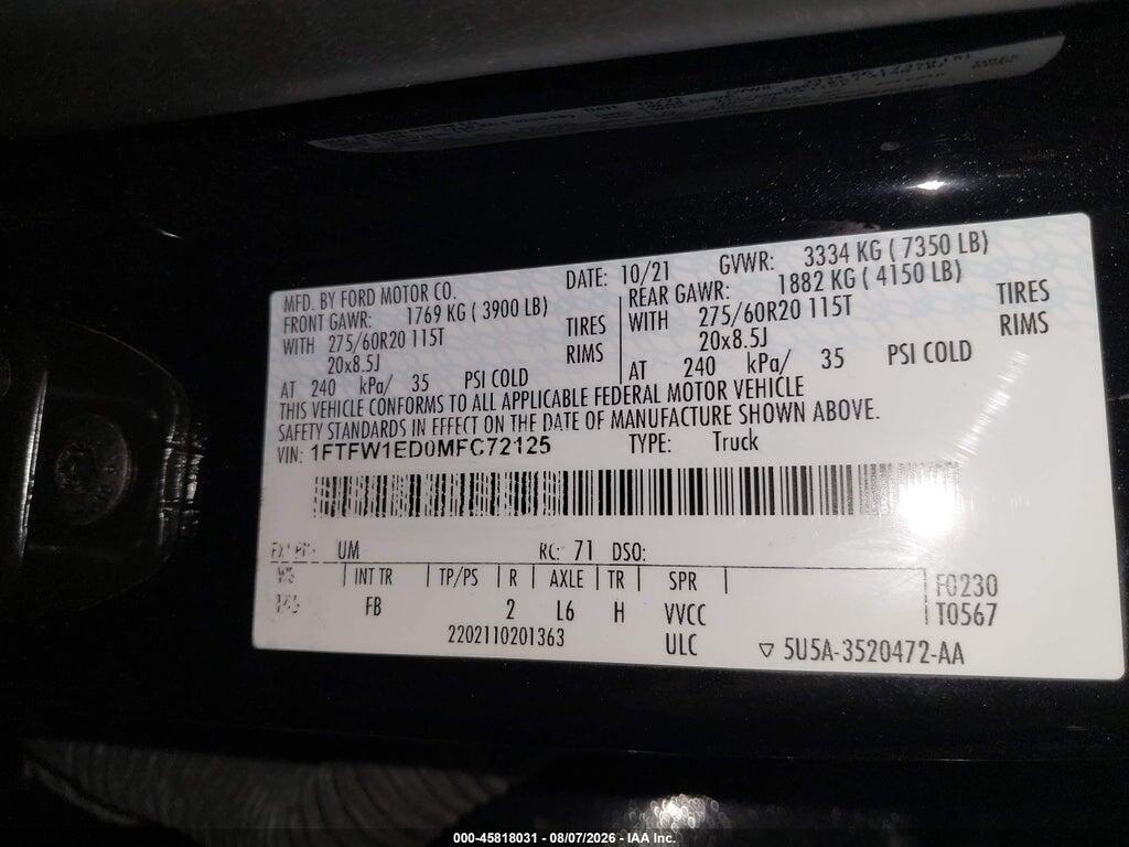 1FTFW1ED0MFC72125 2021 FORD F-150 photo no. 9