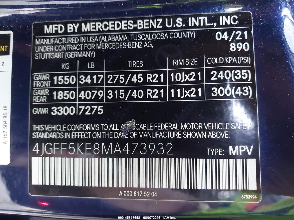 4JGFF5KE8MA473932 2021 MERCEDES-BENZ GLS 450 photo no. 9