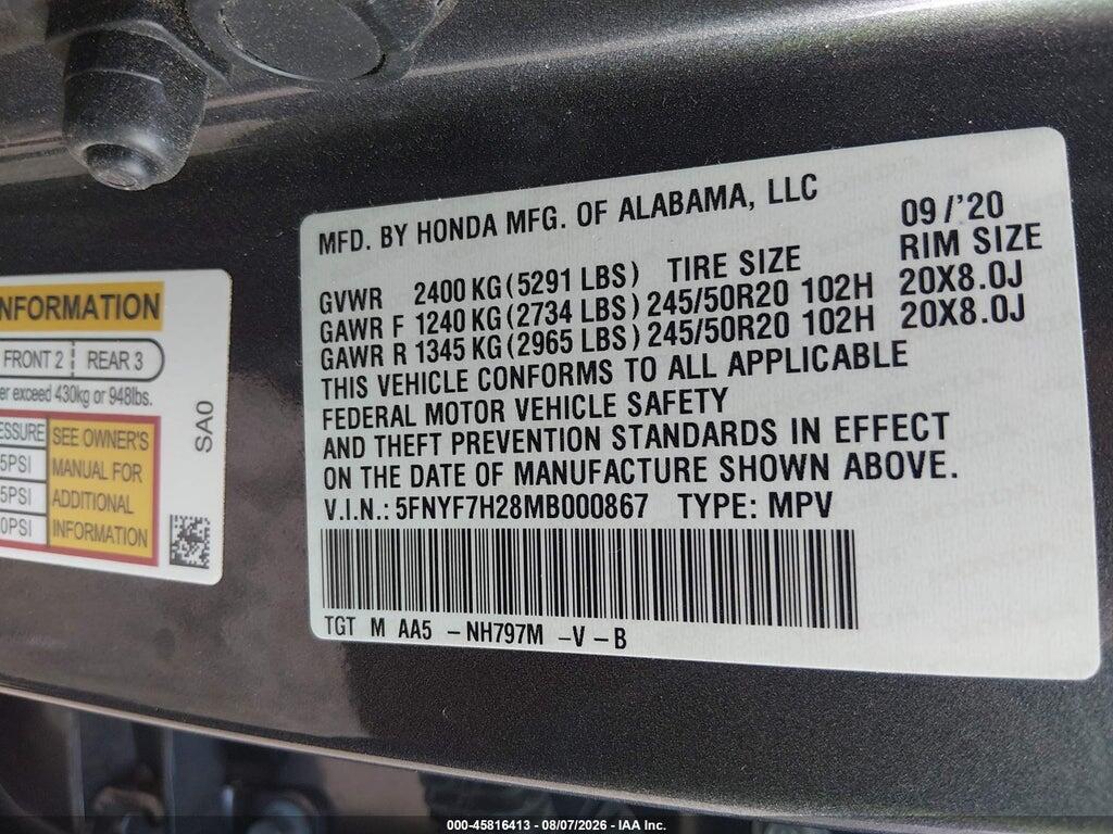 5FNYF7H28MB000867 2021 HONDA PASSPORT photo no. 9