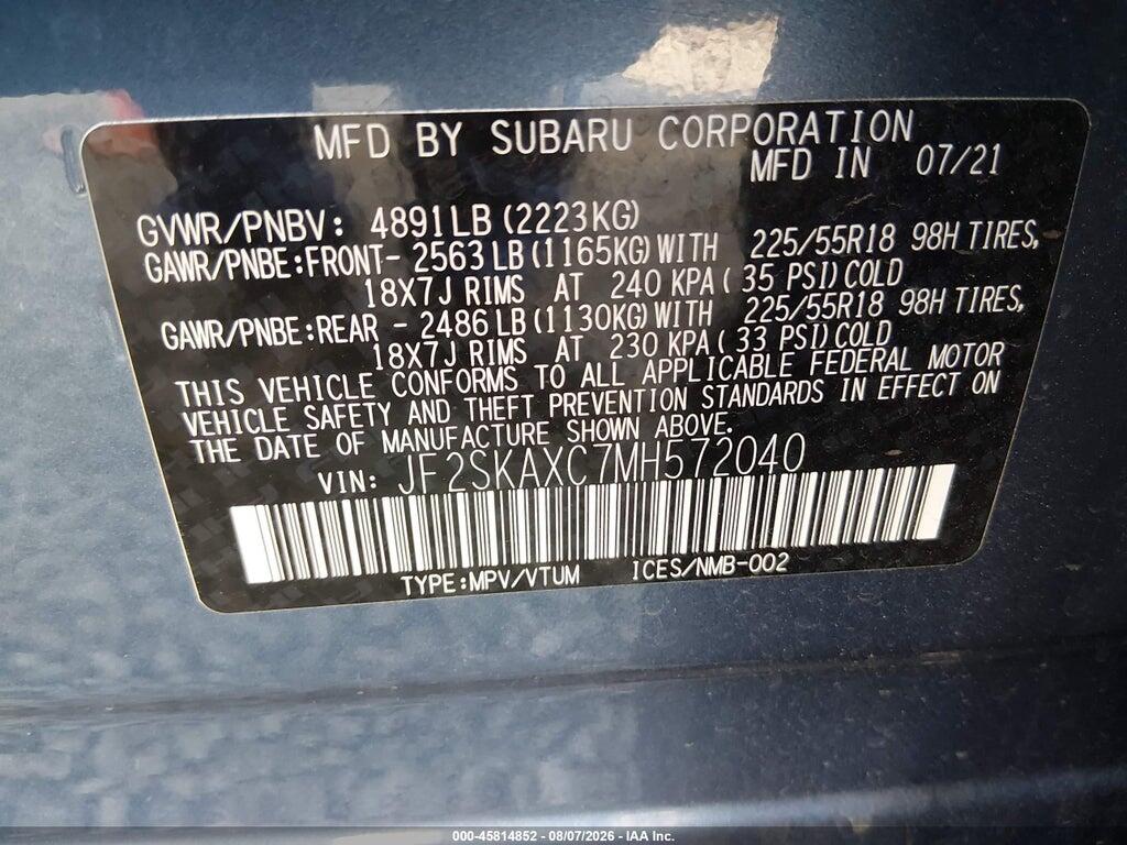 JF2SKAXC7MH572040 2021 SUBARU FORESTER photo no. 9