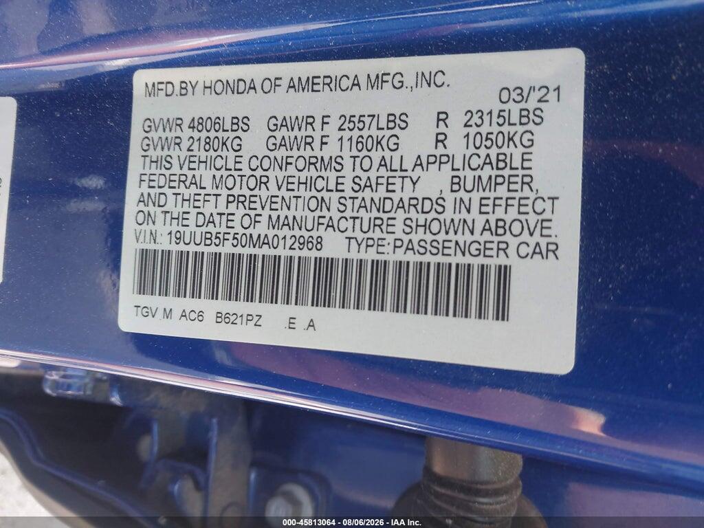 19UUB5F50MA012968 2021 ACURA TLX photo no. 9