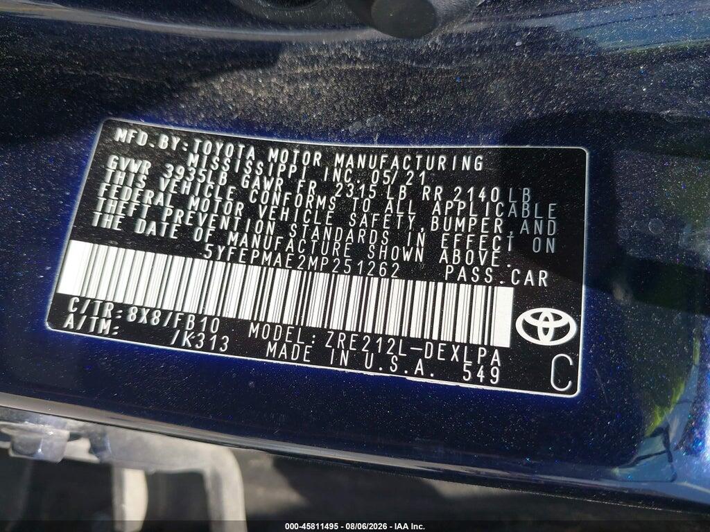 5YFEPMAE2MP251262 2021 TOYOTA COROLLA photo no. 9