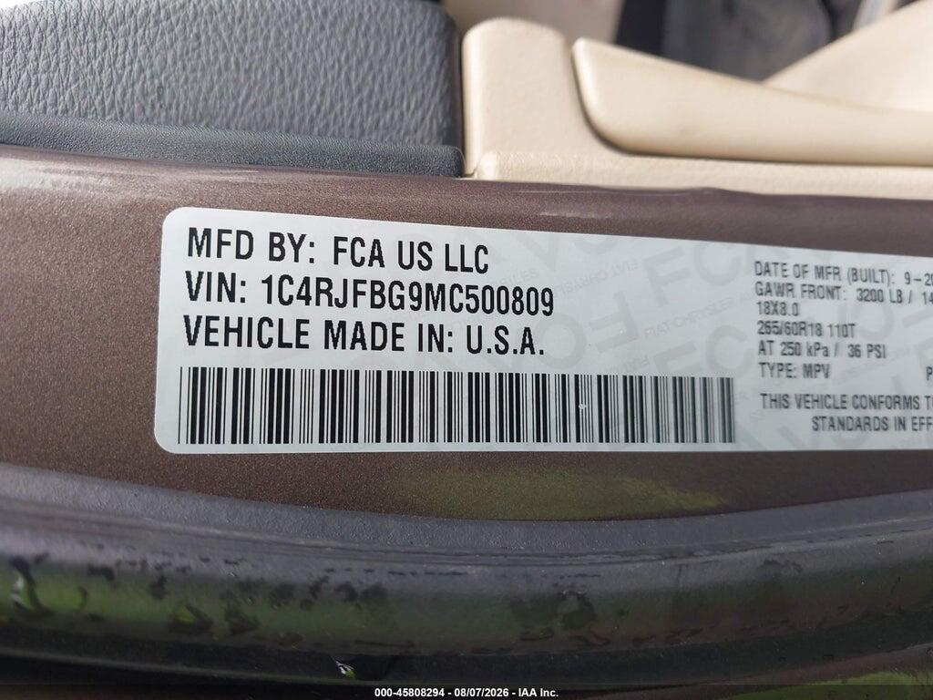 1C4RJFBG9MC500809 2021 JEEP GRAND CHEROKEE photo no. 9