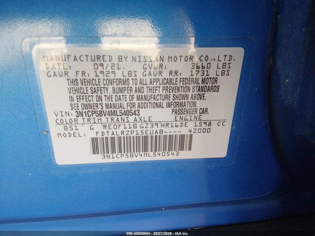 3N1CP5BV4ML540543 2021 NISSAN KICKS photo no. 9