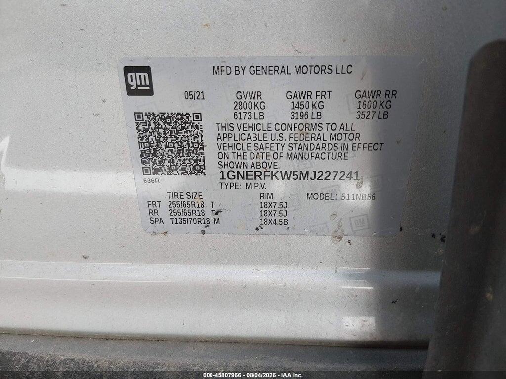 1GNERFKW5MJ227241 2021 CHEVROLET TRAVERSE photo no. 9