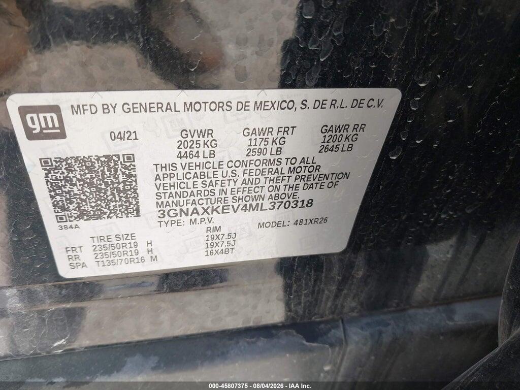 3GNAXKEV4ML370318 2021 CHEVROLET EQUINOX photo no. 9