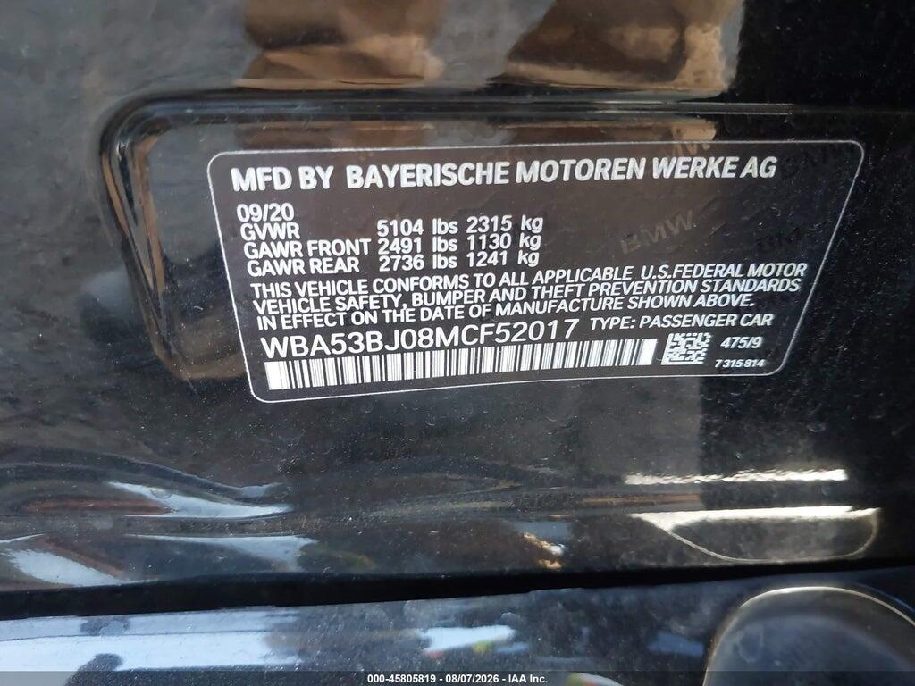 WBA53BJ08MCF52017 2021 BMW 540I photo no. 9