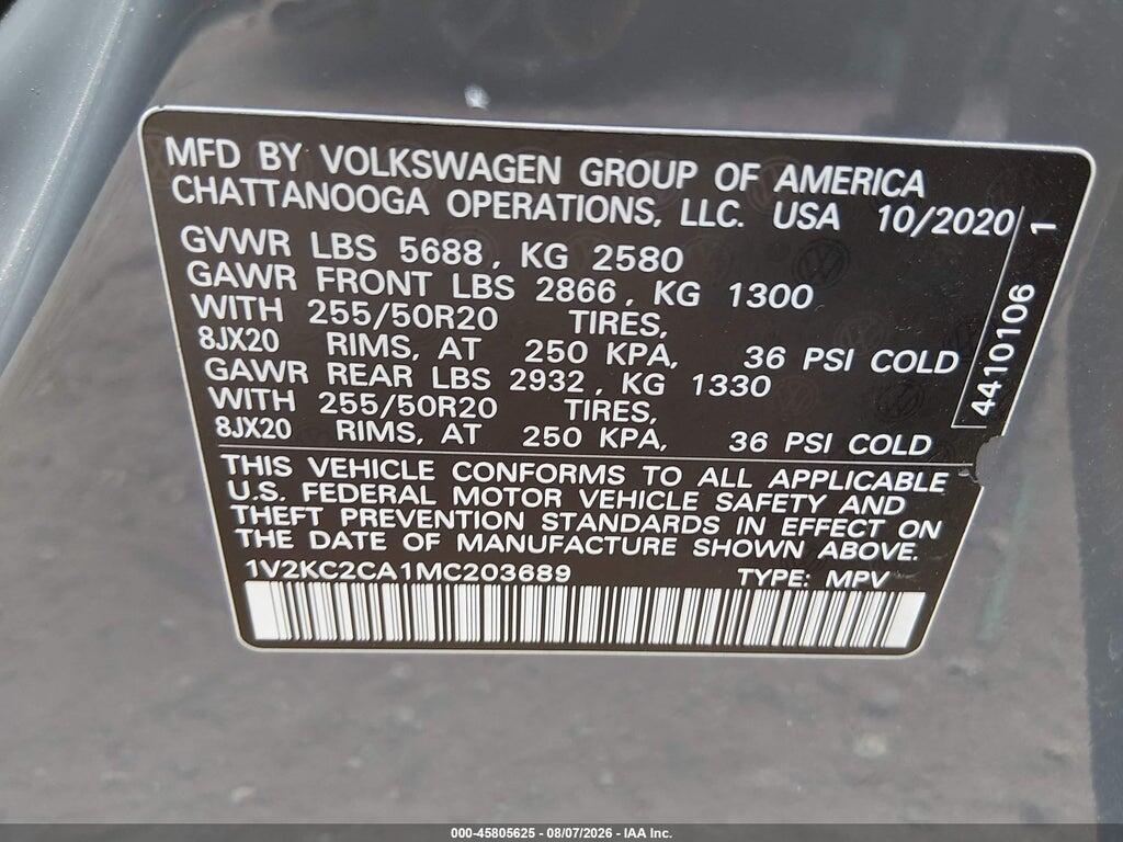1V2KC2CA1MC203689 2021 VOLKSWAGEN ATLAS CROSS SPORT photo no. 9
