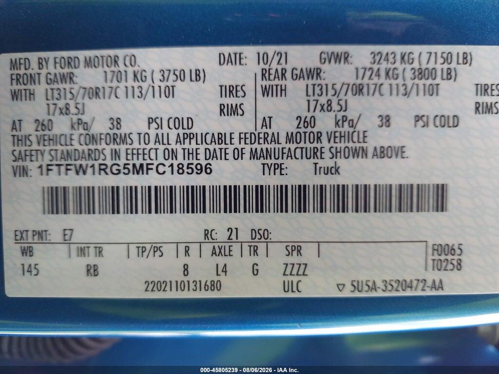 1FTFW1RG5MFC18596 2021 FORD F-150 photo no. 9