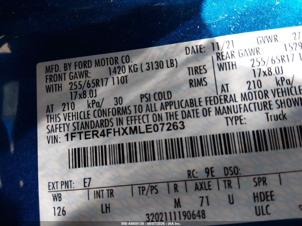 1FTER4FHXMLE07263 2021 FORD RANGER photo no. 9