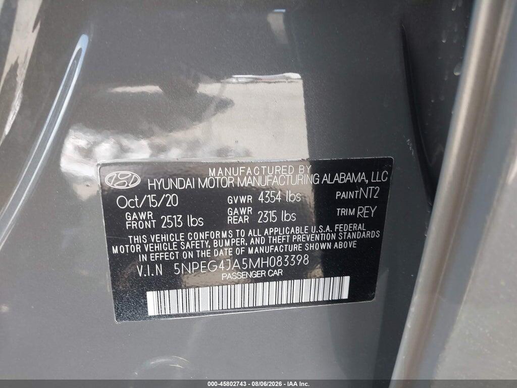 5NPEG4JA5MH083398 2021 HYUNDAI SONATA photo no. 9