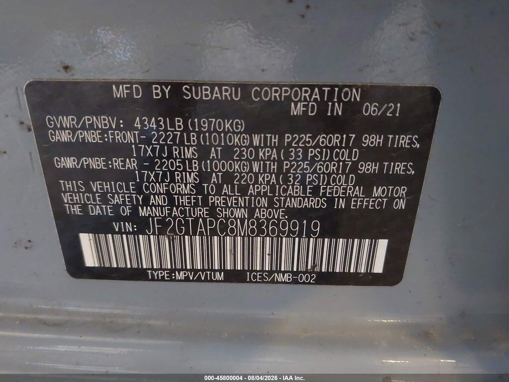 JF2GTAPC8M8369919 2021 SUBARU CROSSTREK photo no. 9