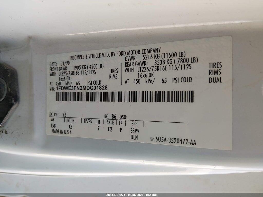 1FDWE3FN2MDC01828 2021 FORD E-350 CUTAWAY photo no. 9