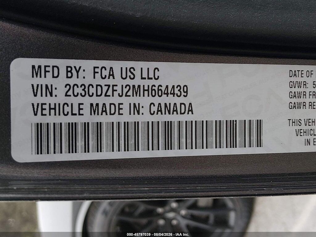2C3CDZFJ2MH664439 2021 DODGE CHALLENGER photo no. 9